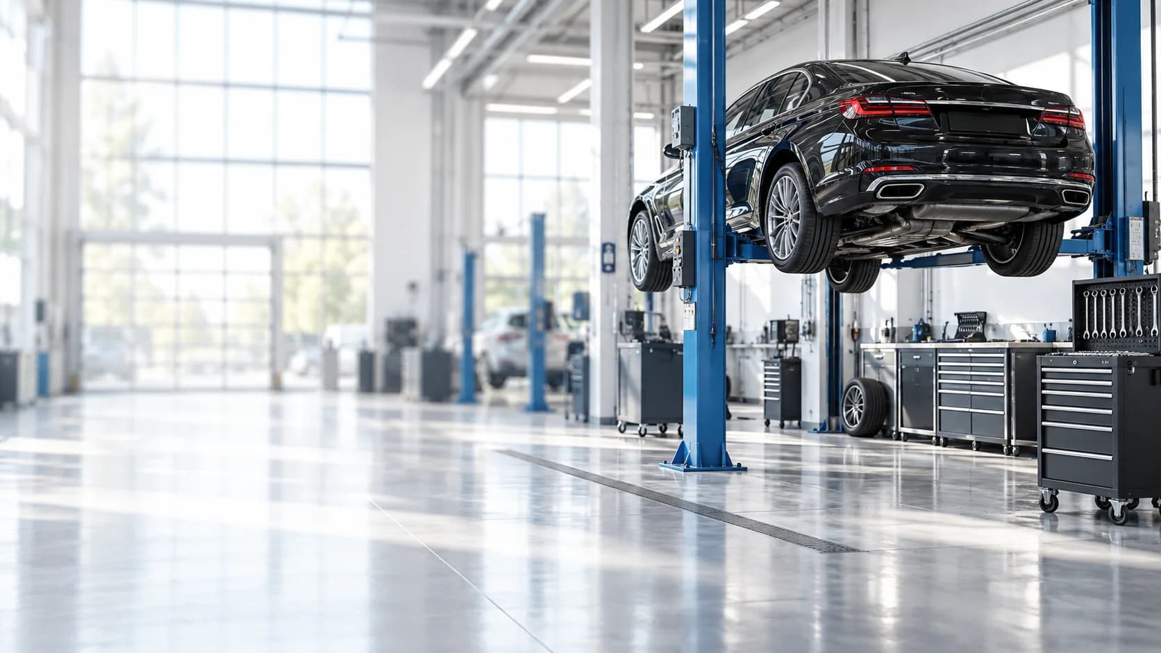 Illustration of a modern automotive service environment
